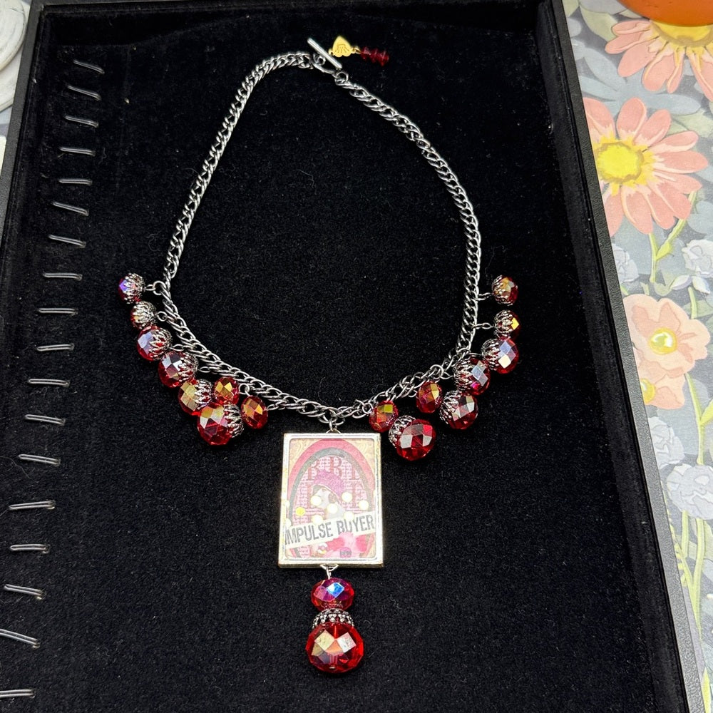 Adorned Crown Jewelry assemblage bauble Impulse buyer glass bezel necklace