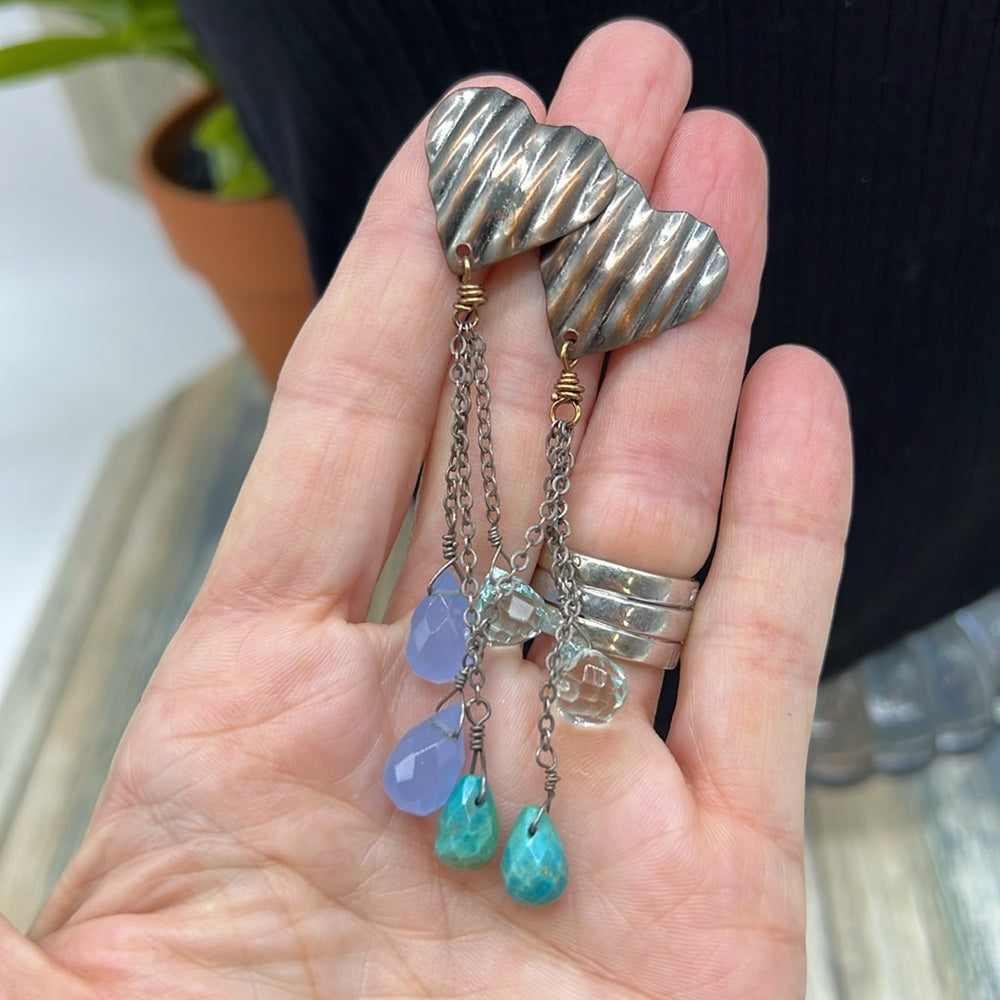 Adorned Crown Jewelry assemblage heart triple stone teardrop earrings