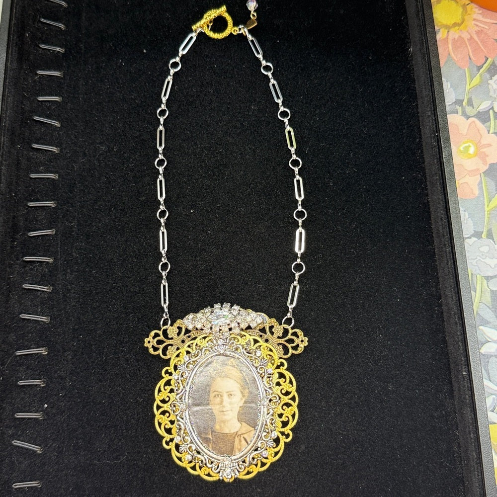 Adorned Crown Jewelry assemblage filigree ephemera female rhinestone necklace