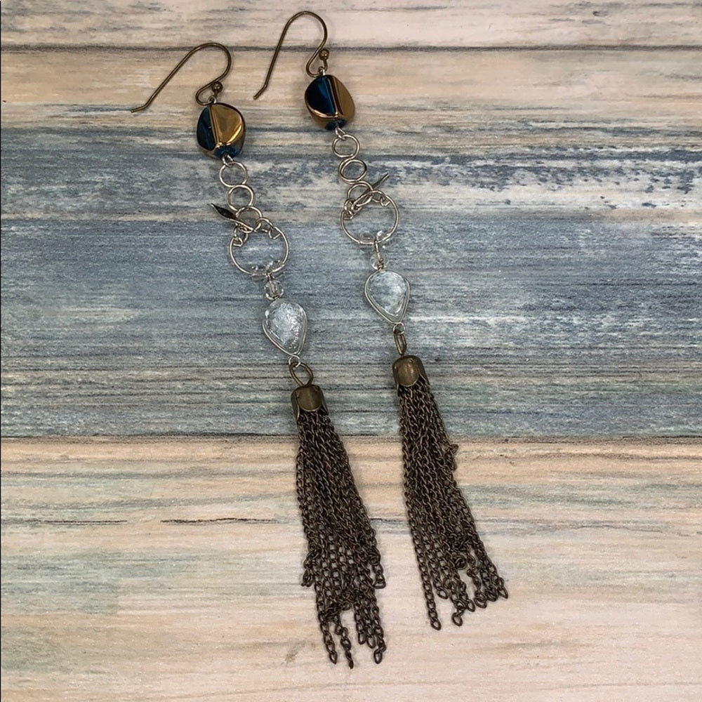 Adorned Crown shoulder duster crystal chain earrings