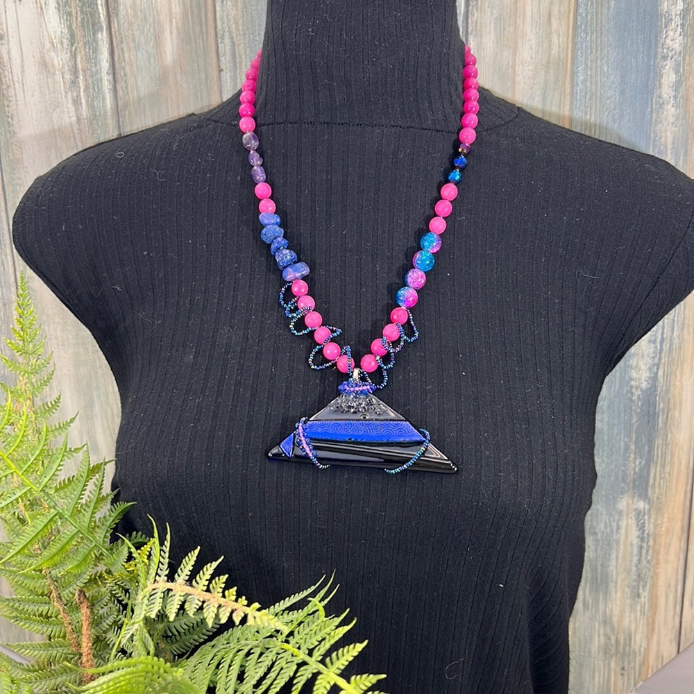 Adorned Crown Artisan Assemblage dichroic triangle faceted bead necklace