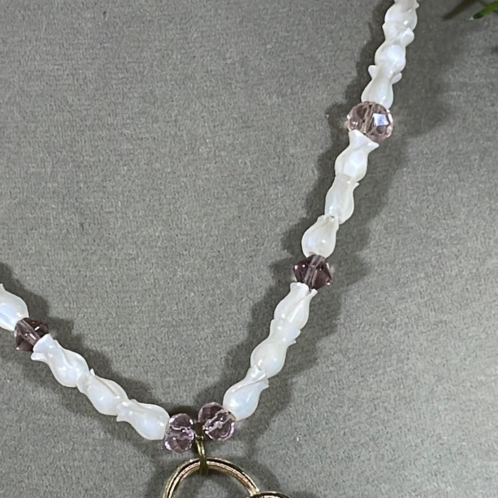Adorned Crown assemblage enamel flower mother of Pearl rose beads necklace