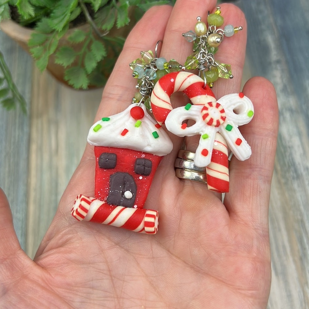 Adorned Crown Artisan Assemblage peppermint Christmas cookie earrings