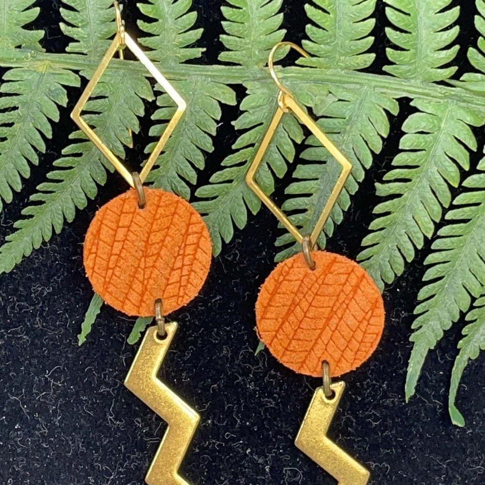 Adorned Crown geometric leather earrings