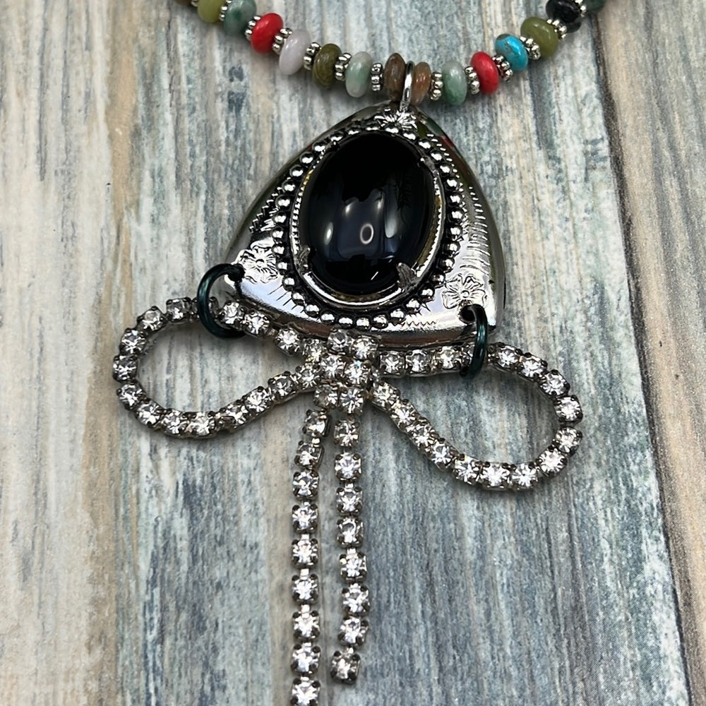 Adorned Crown cowgirl collection bolo bow mixed stone necklace