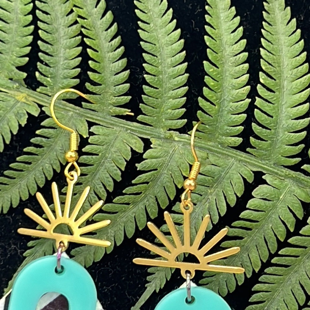 Adorned Crown Artisan Assemblage faux leather acrylic sunrise earrings