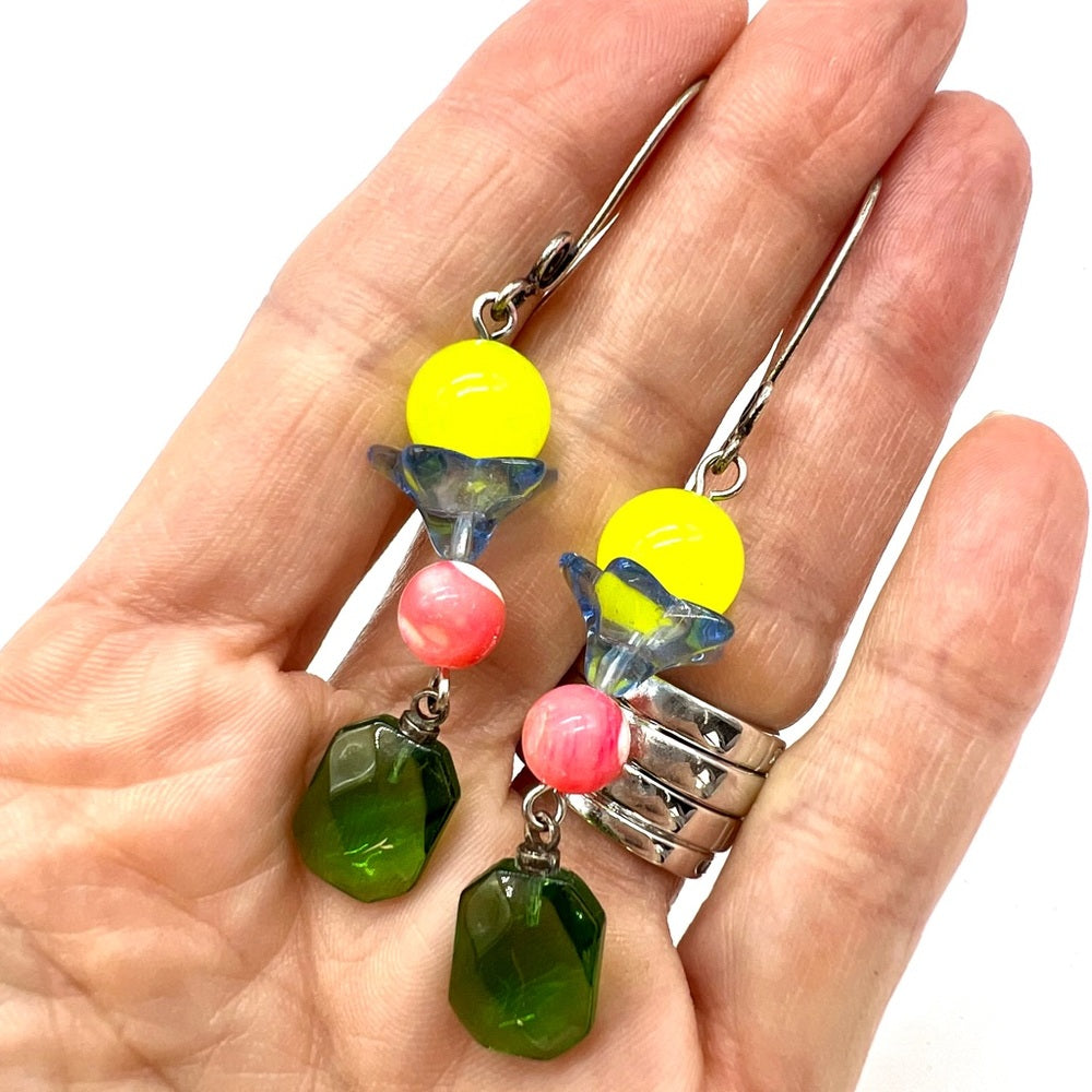 Adorned Crown Jewelry Czech glass mother pearl bead lemon jade bead earrings