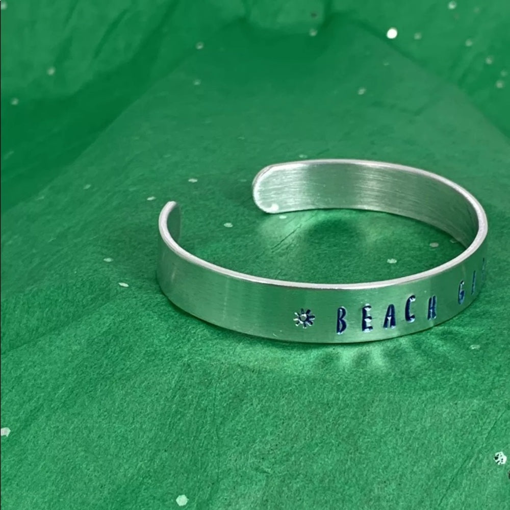 Adorned Crown stamped cuff beach girl blue bracelet