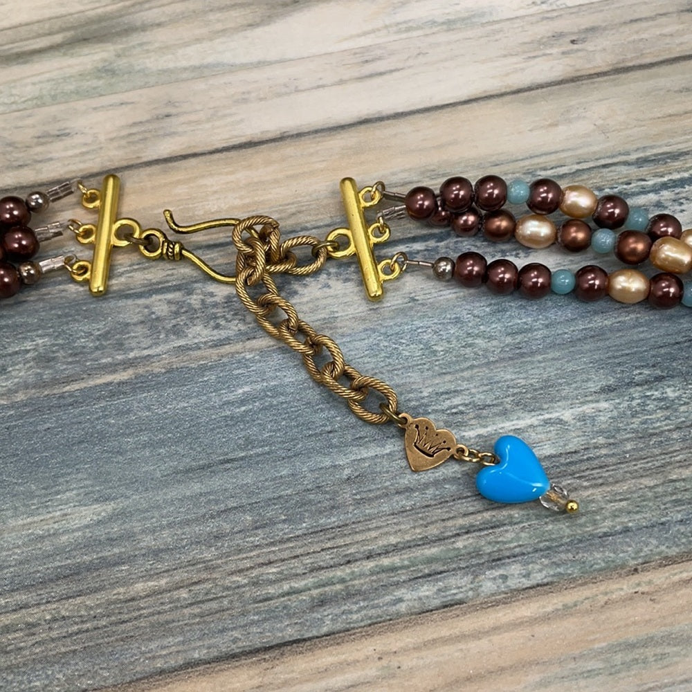 Adorned Crown Artisan Assemblage enamel flower beaded pearl mother necklace
