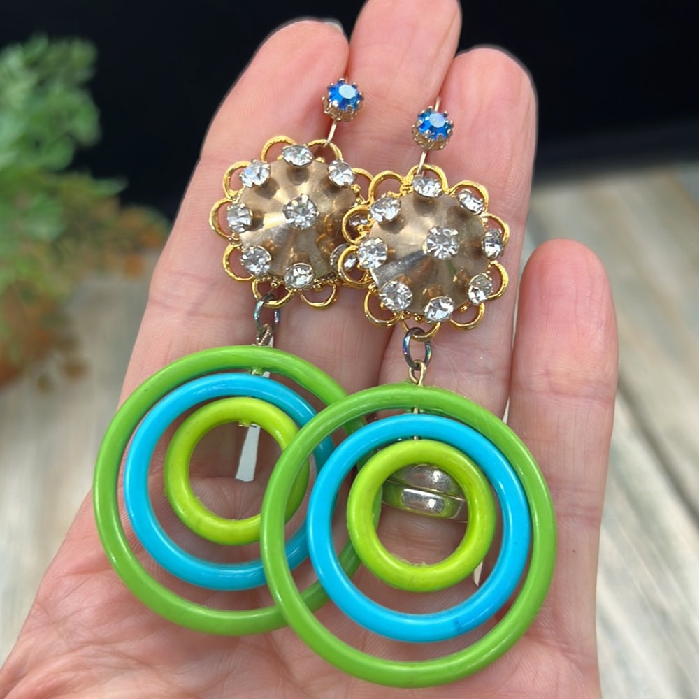 Adorned Crown Artisan Assemblage mid century lucite rhinestone earrings