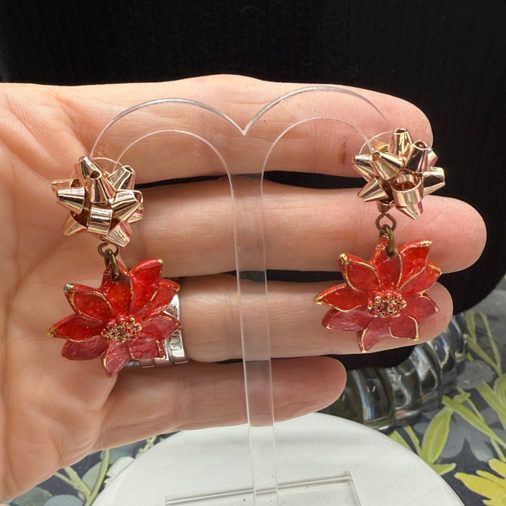 Adorned Crown Jewelry assemblage Christmas bow poinsettia post earrings