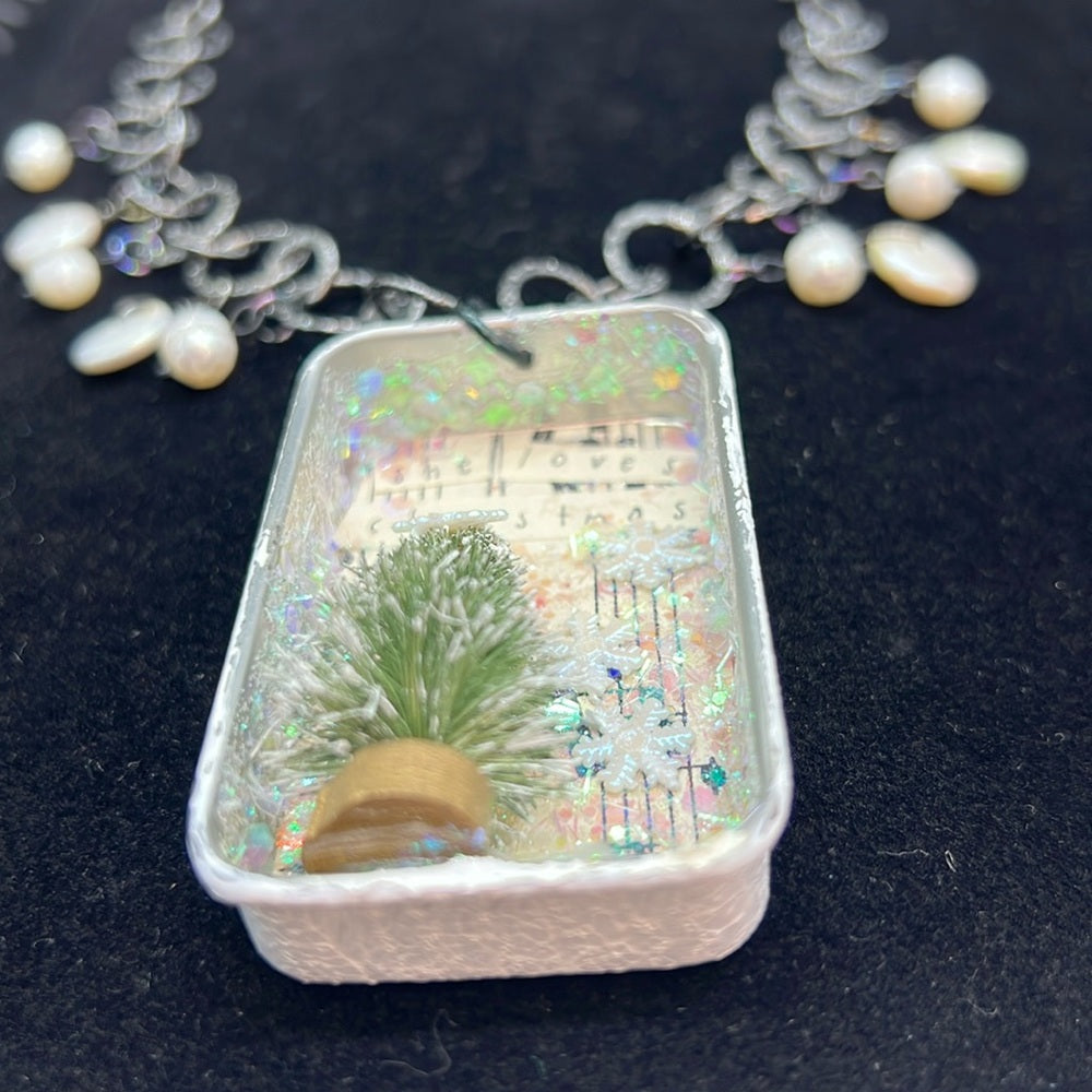 Adorned Crown Jewelry assemblage she loves Christmas shadow box necklace