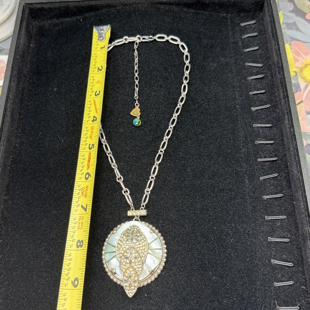 Adorned Crown Jewelry assemblage vintage mother of pearl rhinestone necklace