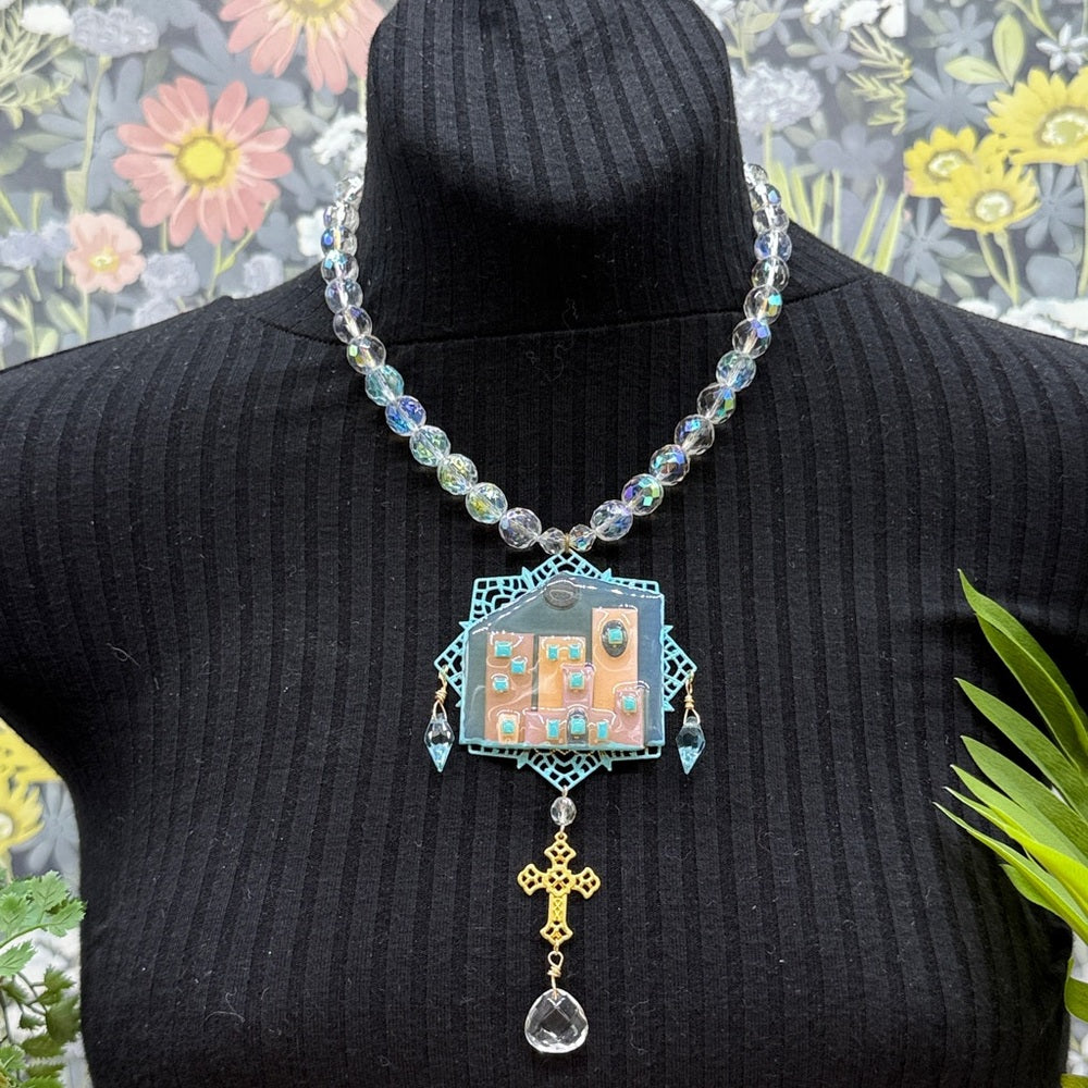 Adorned Crown Jewelry assemblage filigree house crystal necklace