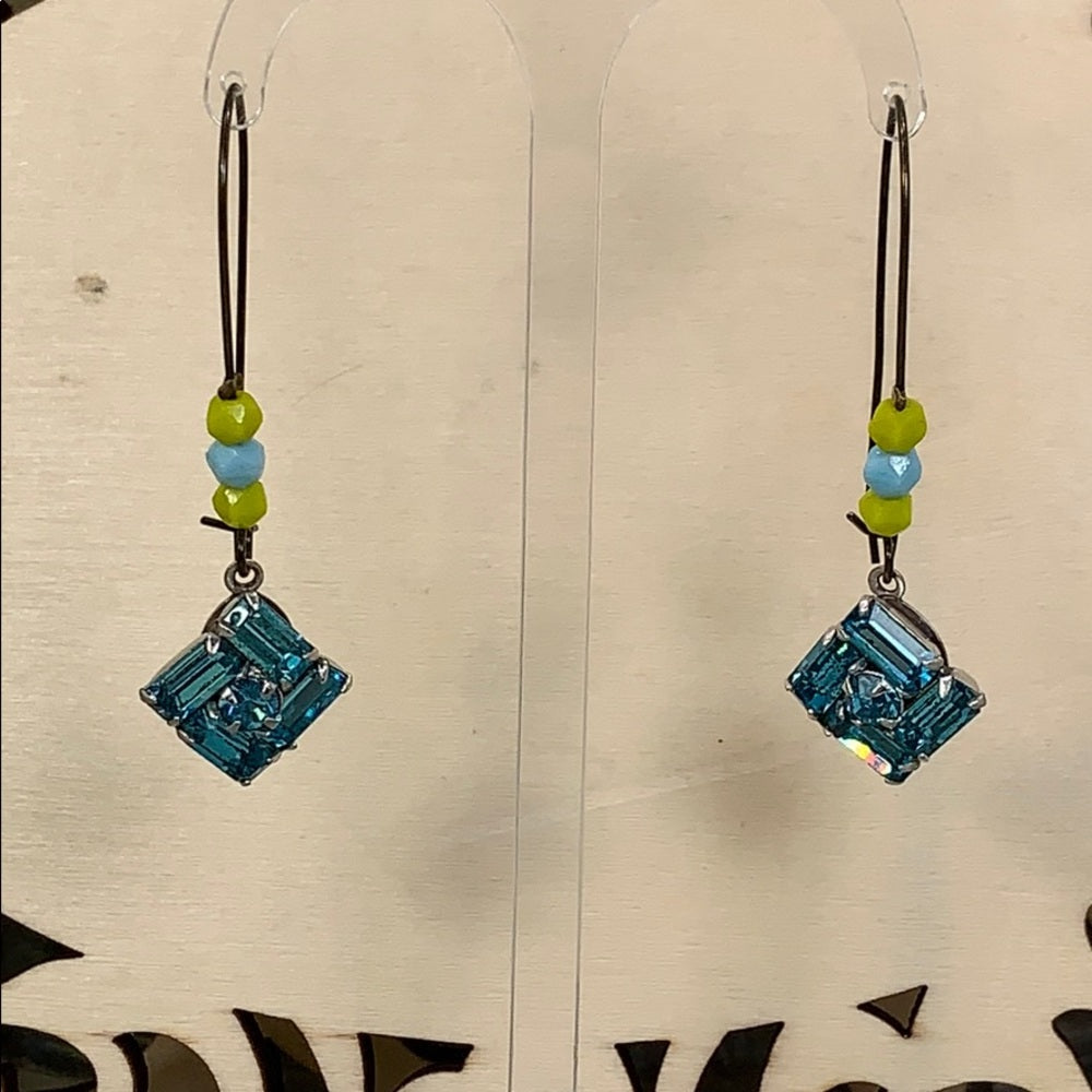 Adorned Crown Artisan Assemblage topaz blue rhinestone colorful earrings