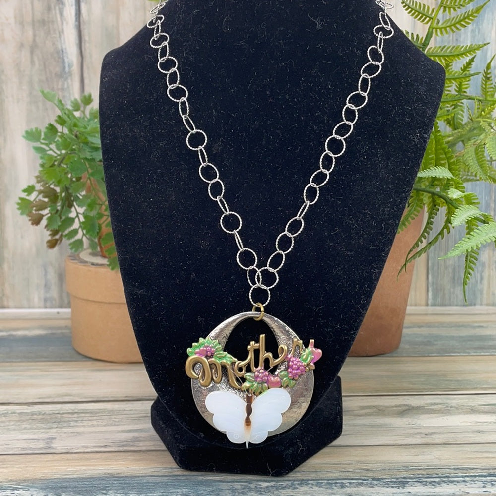Adorned Crown Artisan Assemblage mother shell butterfly necklace