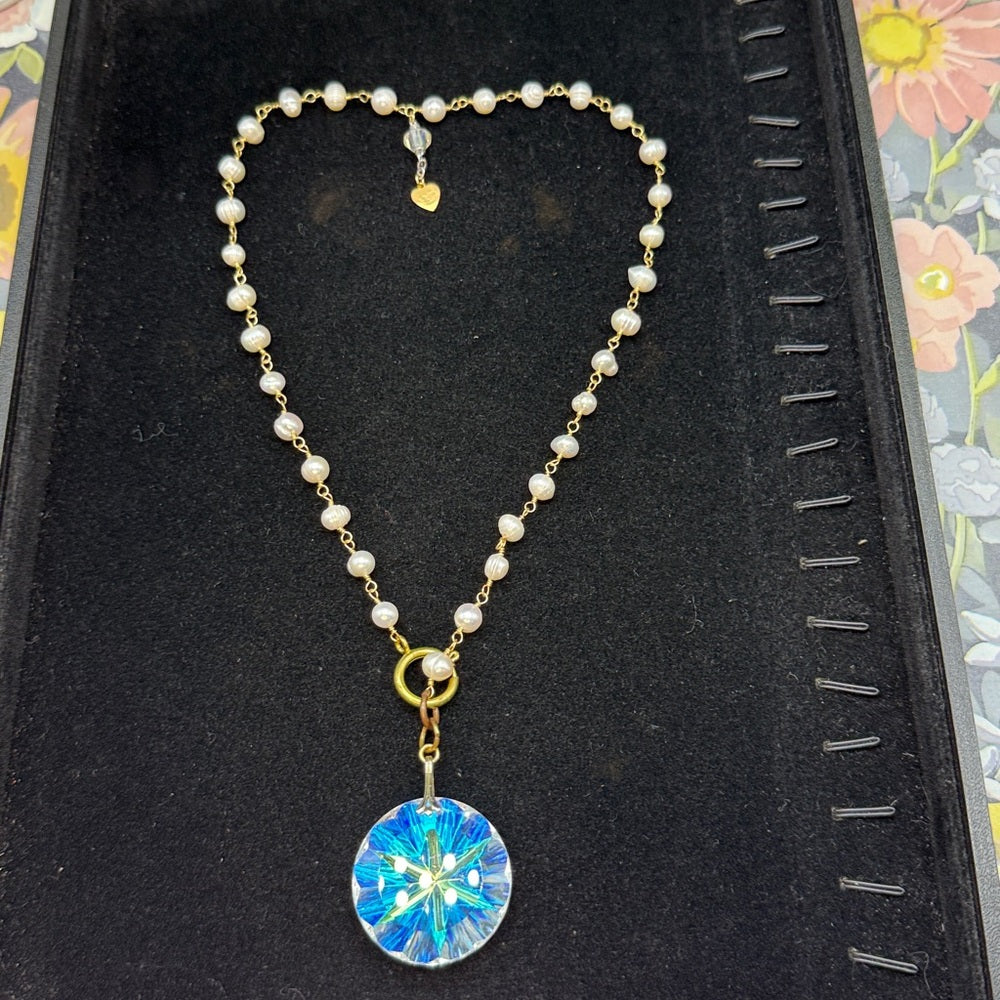 Adorned Crown Jewelry assemblage Christmas crystal Starburst Pearl necklace