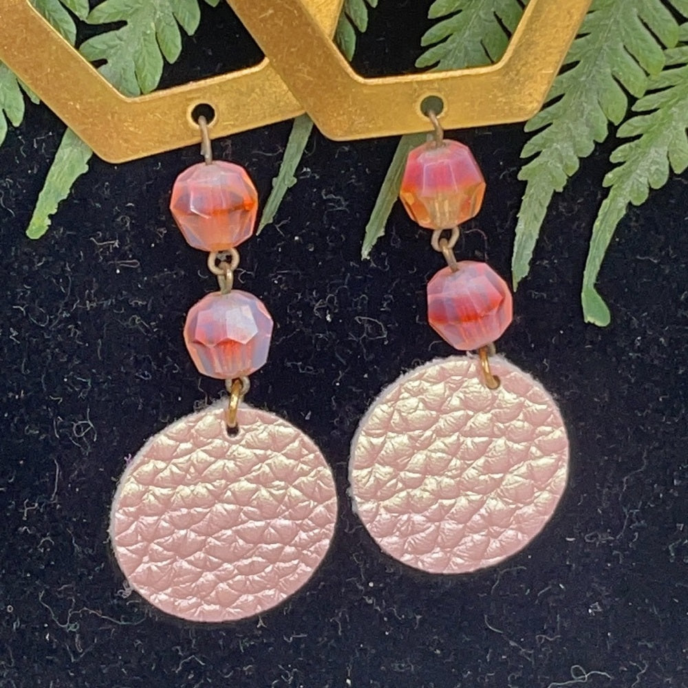 Adorned Crown assemblage hexagon leather pink drop earrings