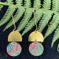Adorned Crown geo tropical floral leather hammered brass earrings