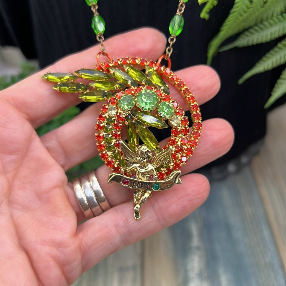 Adorned Crown Artisan Assemblage joy to the world Christmas angel necklace