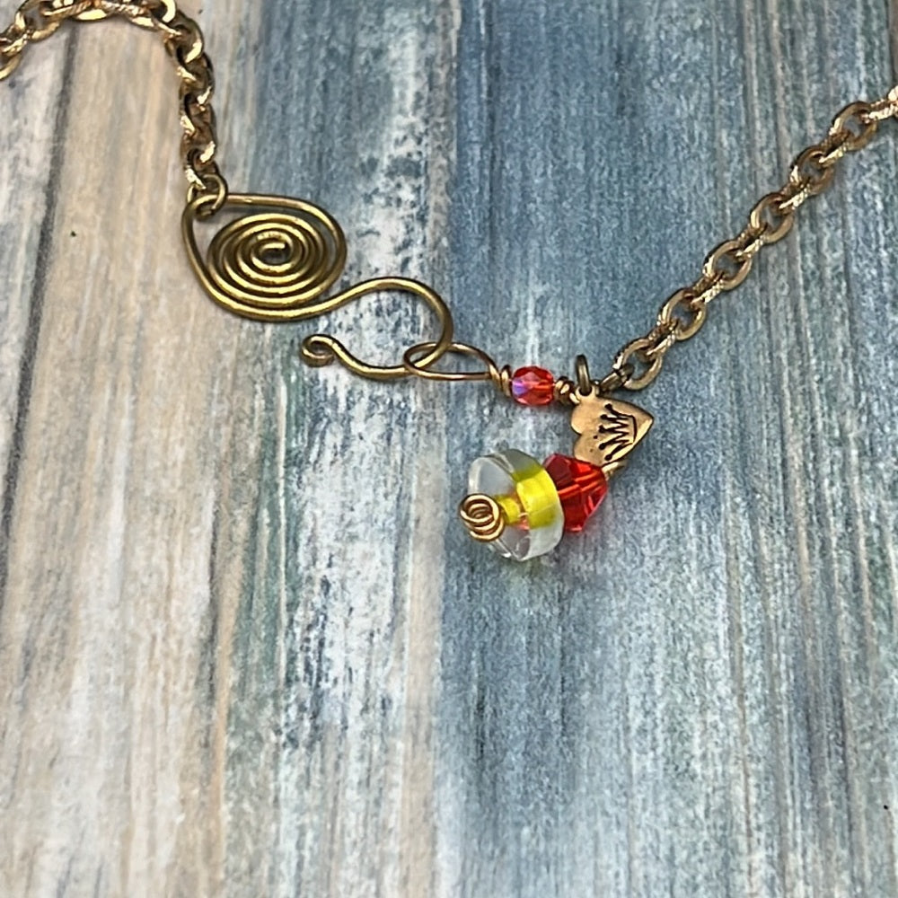 Adorned Crown Jewelry Artisan Assemblage atomic green enamel flower necklace