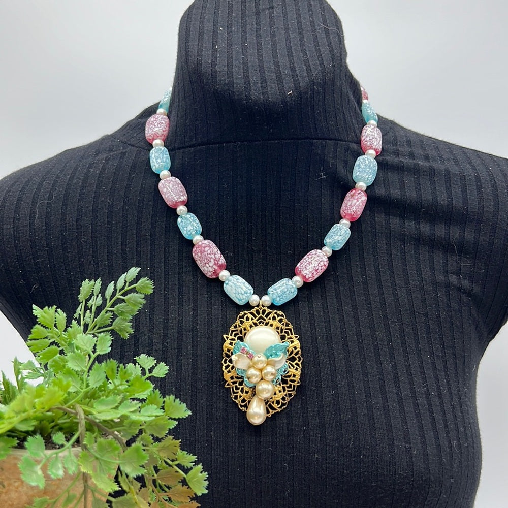 Adorned Crown Jewelry Haskell pearl cluster pendant pink blue bead necklace