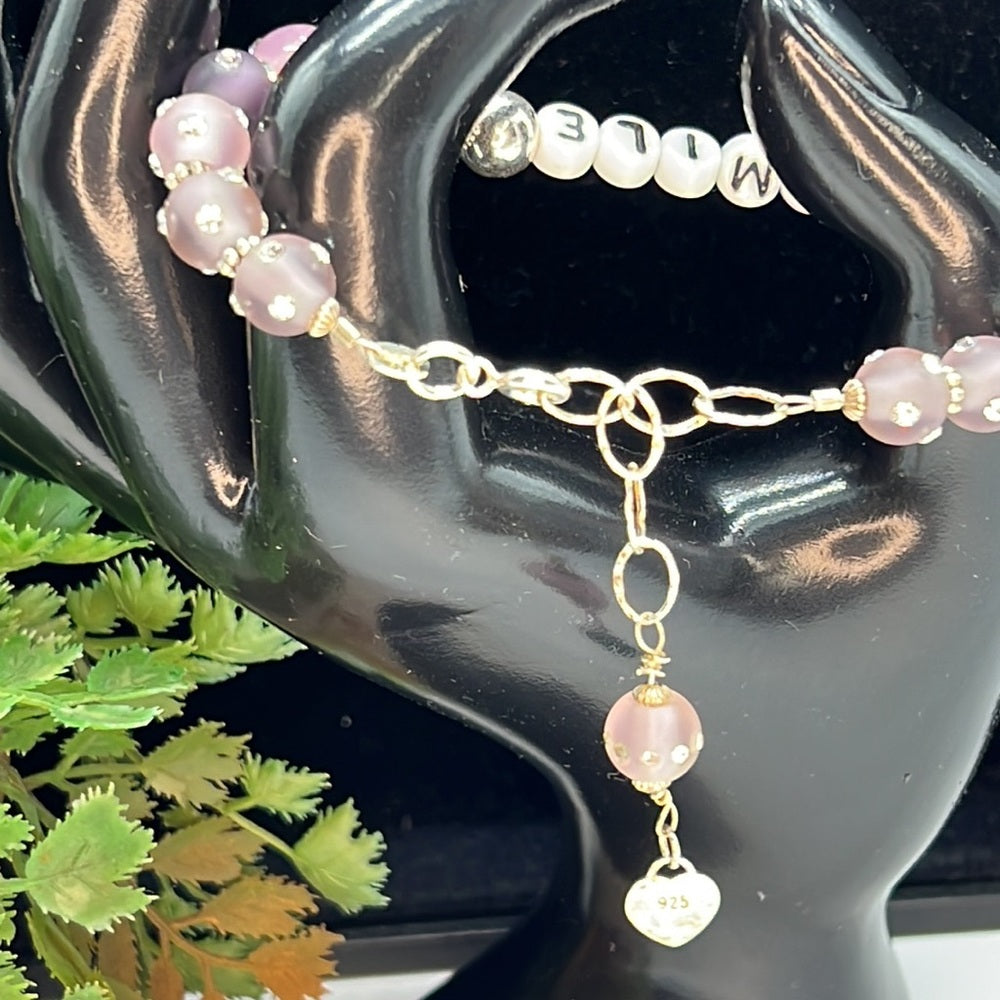 Adorned Crown Jewelry SMILE beaded sterling silver pink rhinestone bracelet