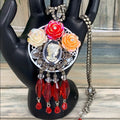 Adorned Crown artisan assemblage red cameo cluster crystal necklace
