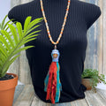 Adorned Crown Jewelry assemblage ceramic shaker tassel stone bead necklace