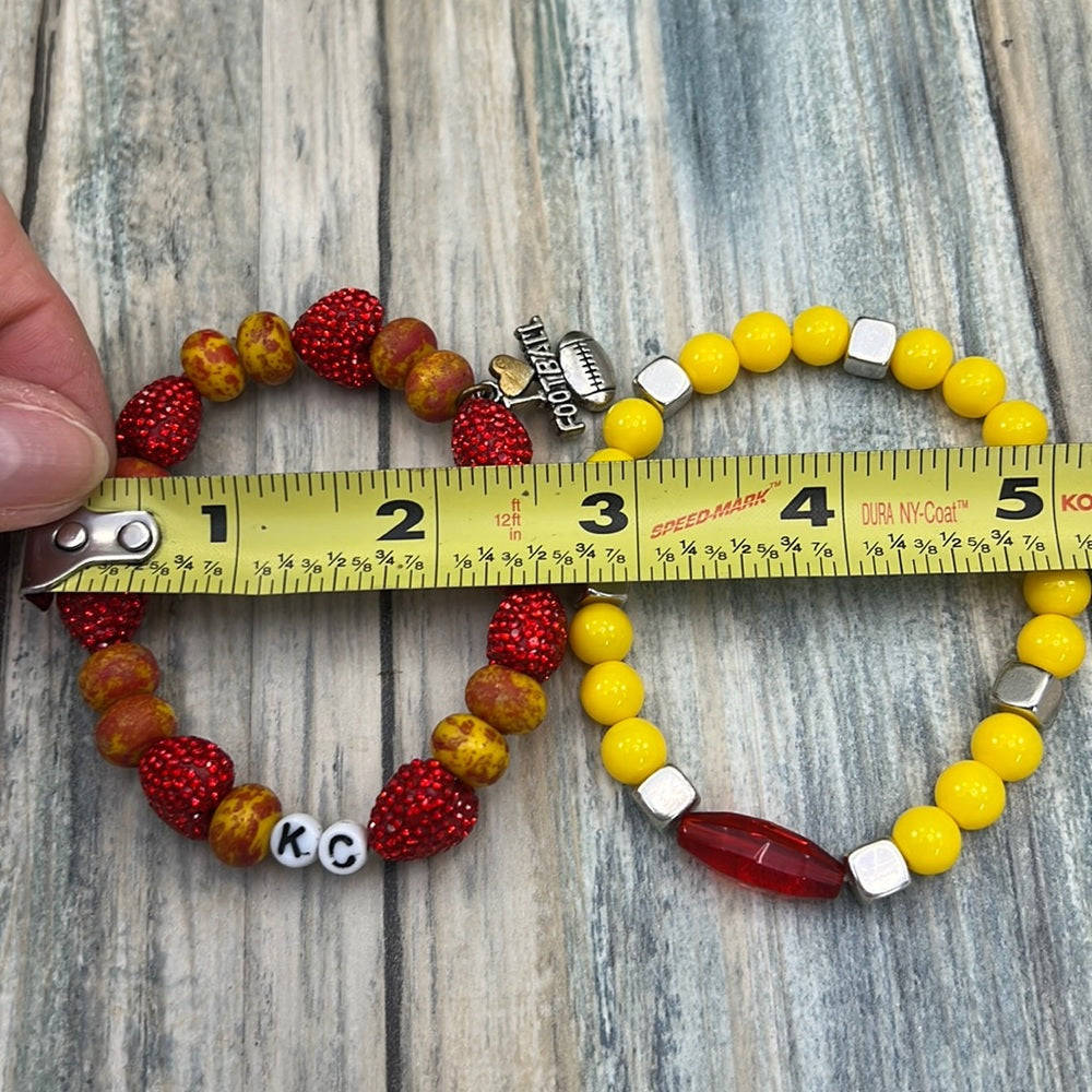 Adorned Crown Kansas City Chiefs KC football red gold stretch bracelet set G