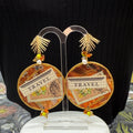 Adorned Crown Jewelry assemblage wood disc travel fall post statement earrings