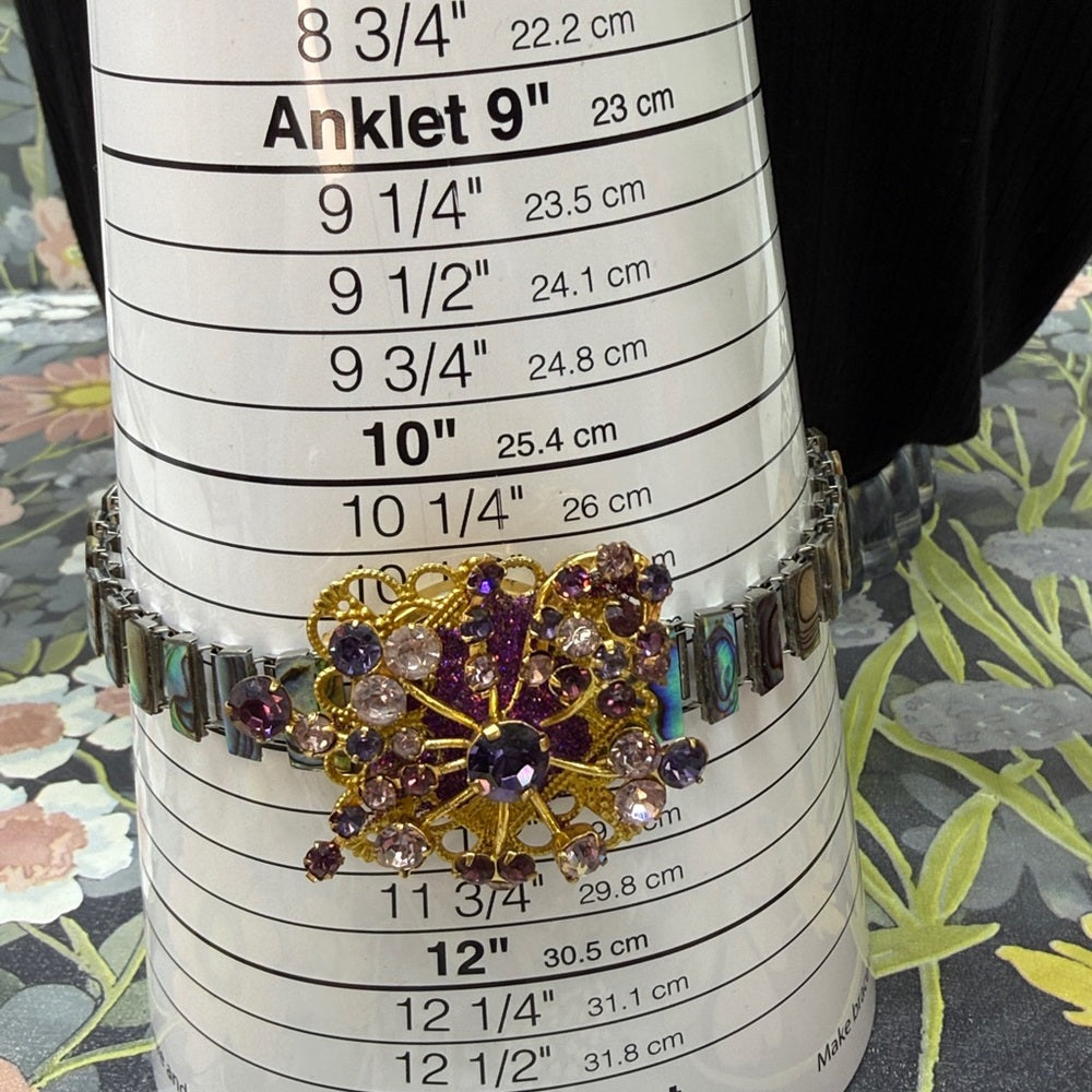 Adorned Crown Jewelry assemblage amethyst rhinestone abalone shell bracelet