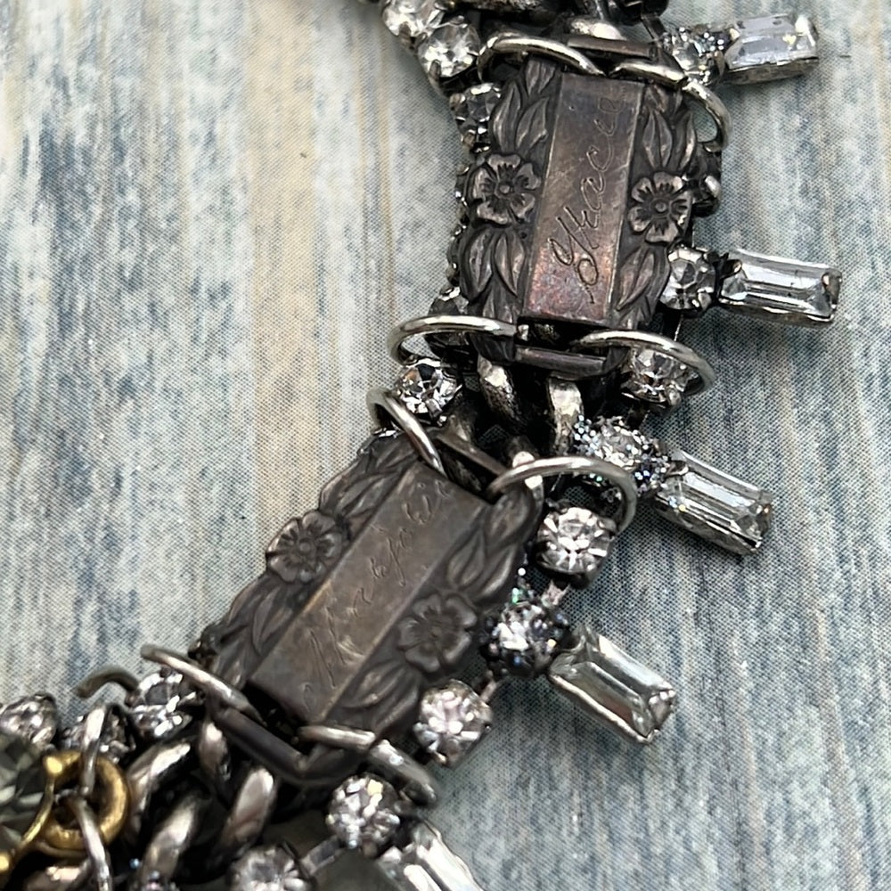 Adorned Crown Artisan Assemblage Victorian name link rhinestone bracelet