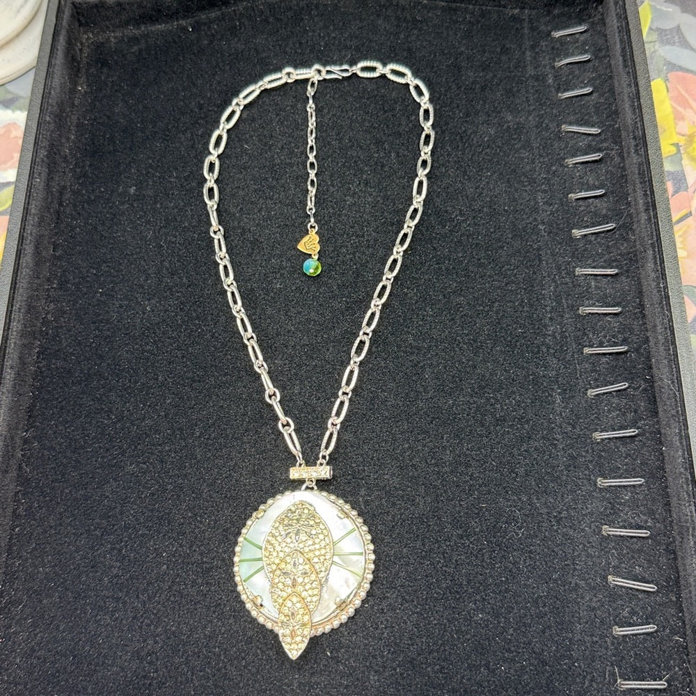 Adorned Crown Jewelry assemblage vintage mother of pearl rhinestone necklace