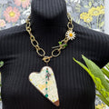 Adorned Crown Jewelry assemblage yellow rusty heart daisy flower necklace