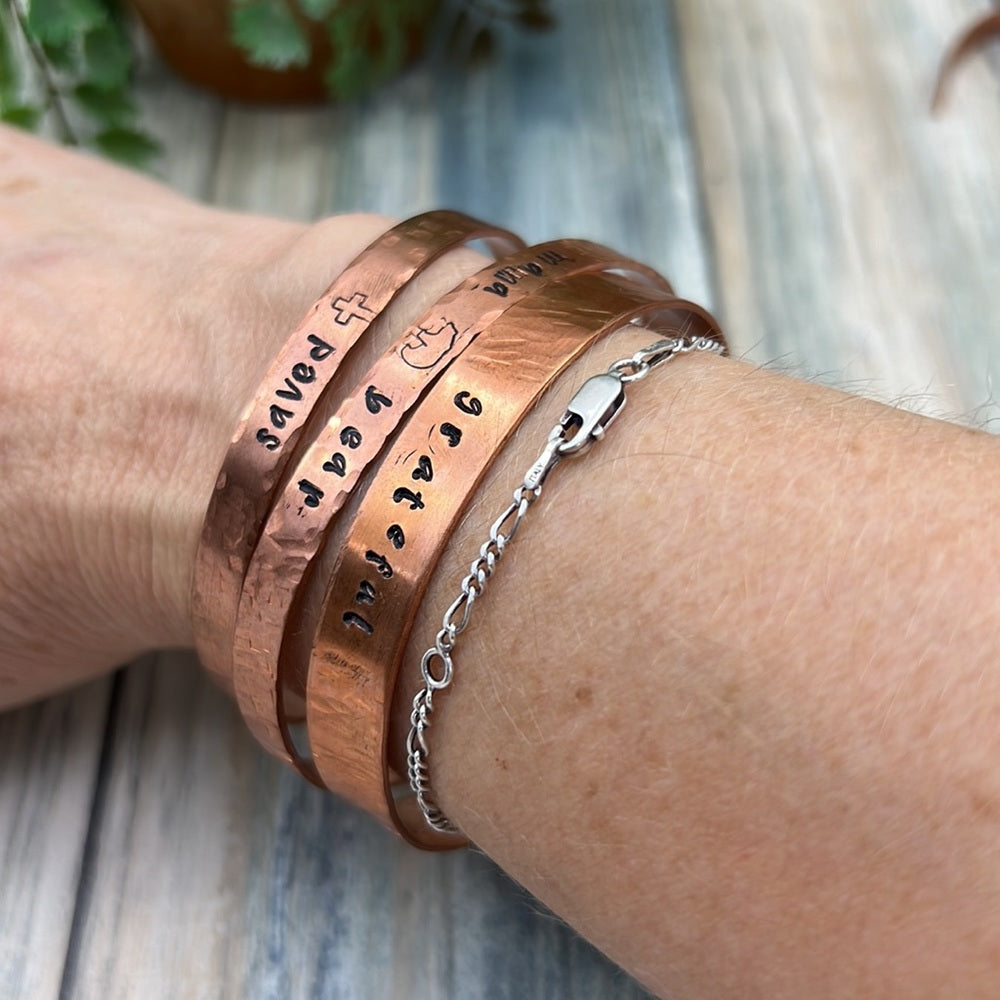 Adorned Crown Artisan stamped textured copper cuff bracelet 1 size ENOUGH