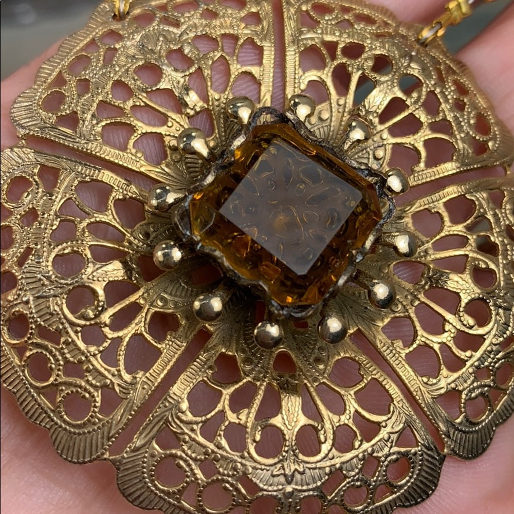 Adorned Crown artisan assemblage Stone bead topaz cameo necklace