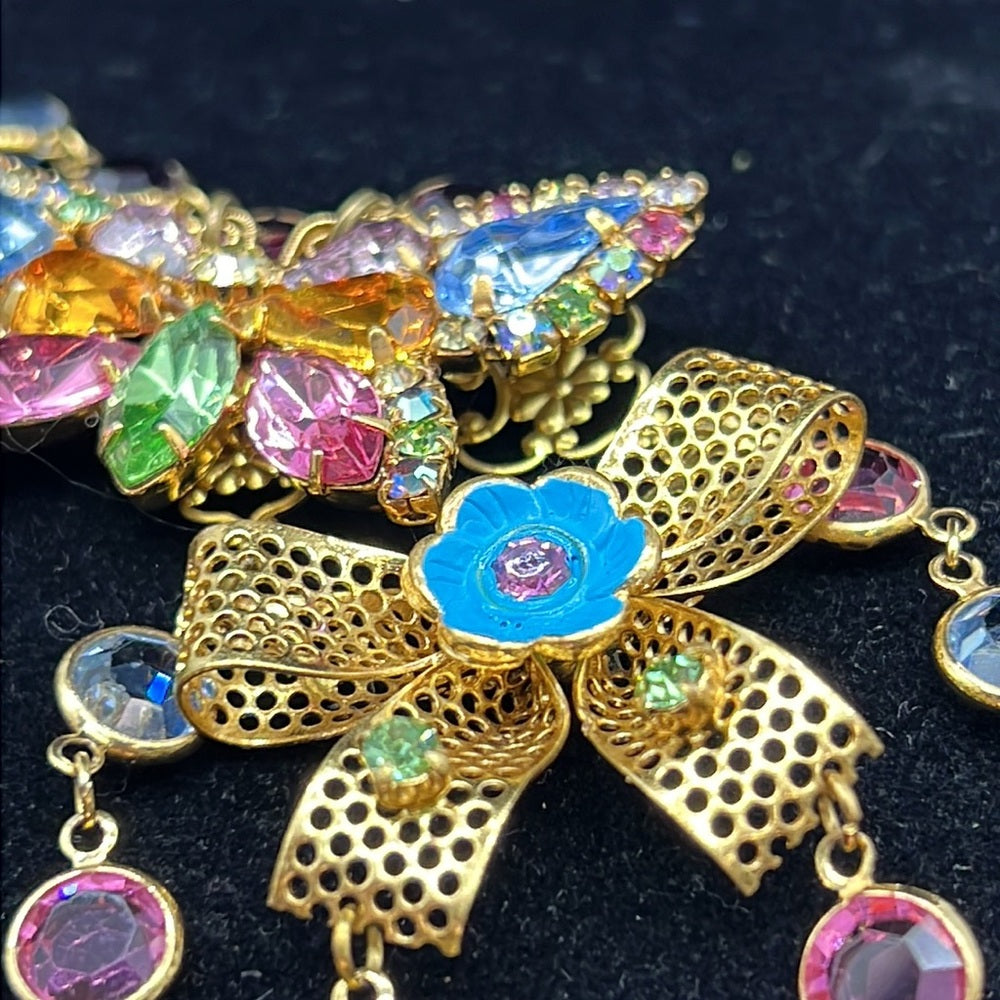 Adorned Crown Jewelry rhinestone butterfly enamel bow pastel chain necklace