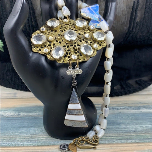 Adorned Crown artisan assemblage crystal & moonstone & pearl necklace