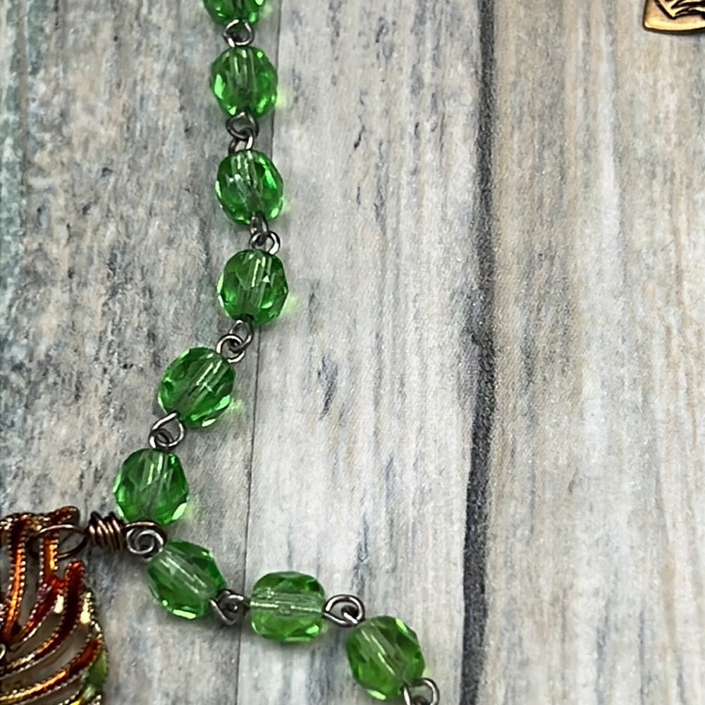 Adorned Crown Artisan Assemblage painted shell leaf autumn color necklace