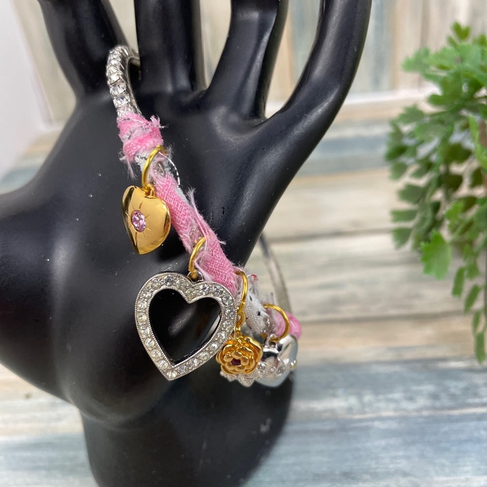 Adorned Crown rhinestone pink bangle heart charm