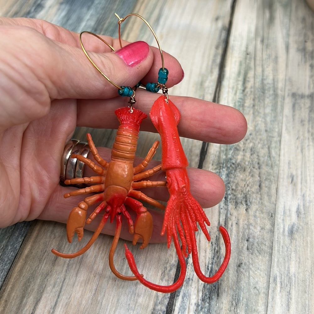 Adorned Crown Artisan Assemblage aquarium collection crab squid earrings