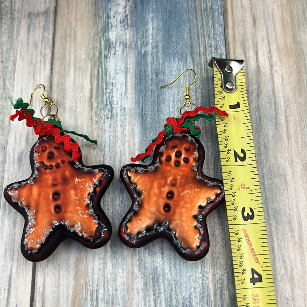 Adorned Crown Artisan Assemblage gingerbread man Christmas earrings