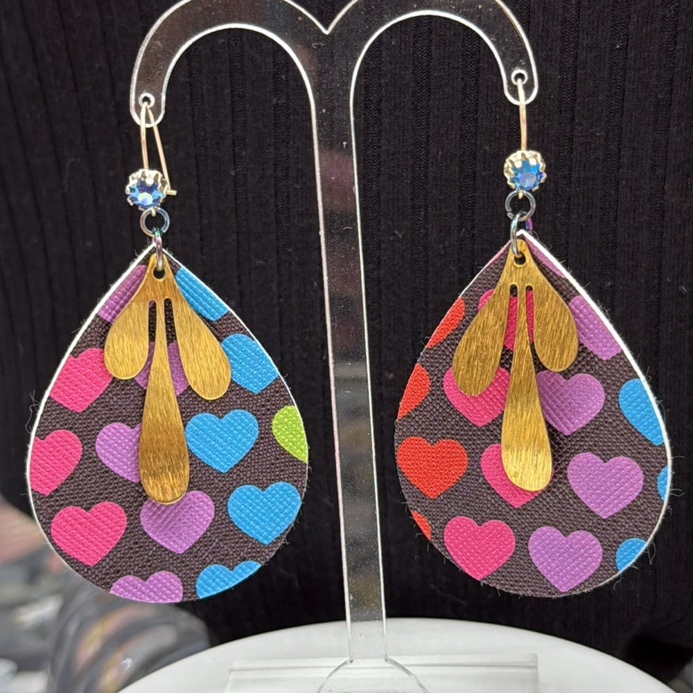 Adorned Crown Jewelry faux leather Lisa Frank style heart earrings