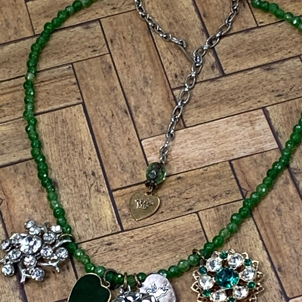 Adorned Crown artisan assemblage Vintage Love Charm Necklace