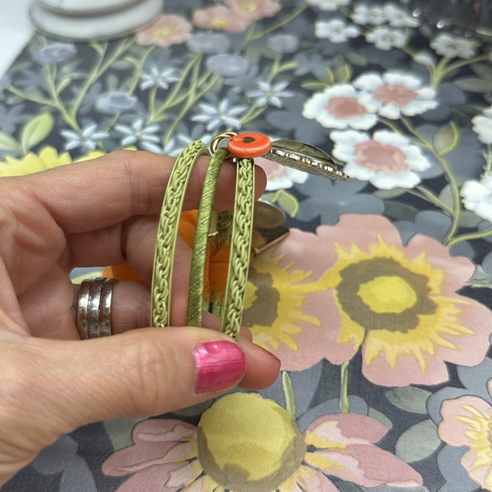 Adorned Crown Jewelry assemblage three band green bangle happy camper bracelet