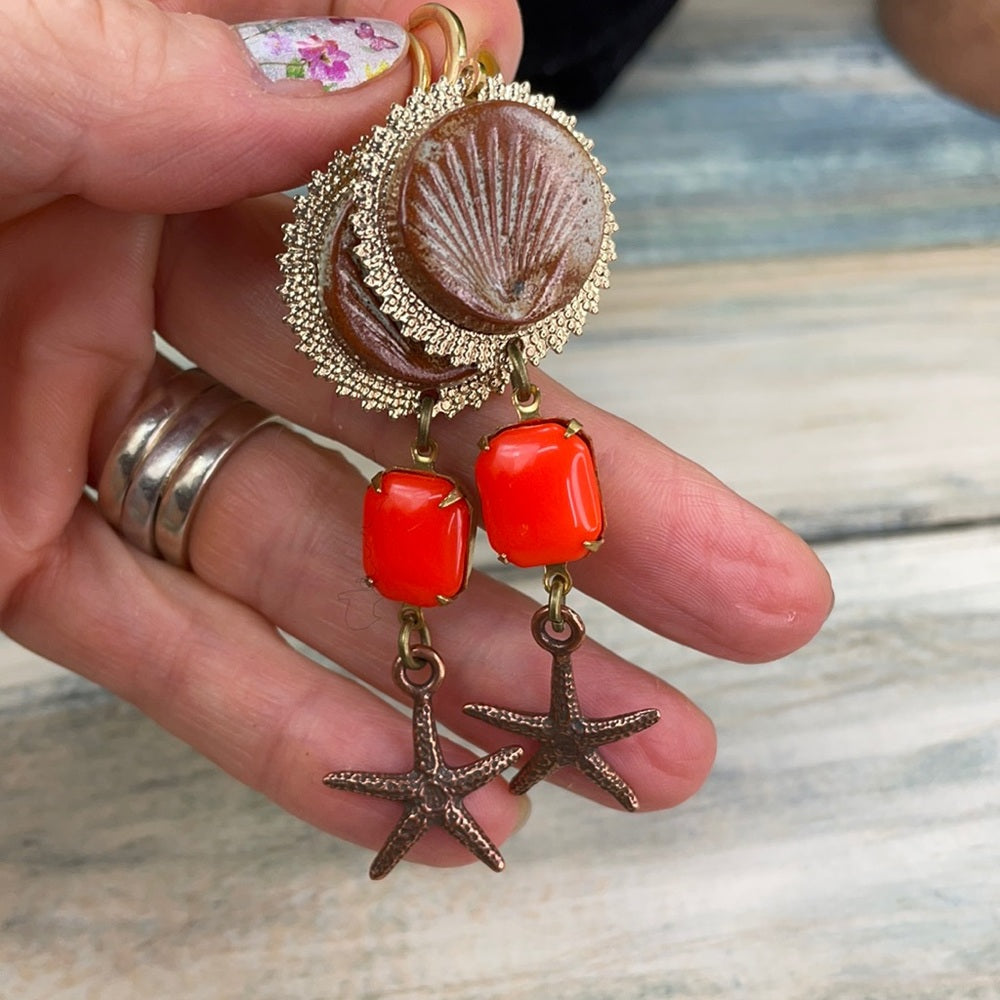 Adorned Crown artisan assemblage autumn seaside beach starfish earrings