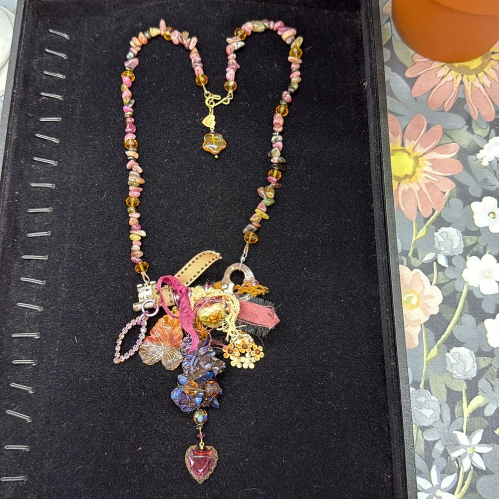 Adorned Crown Jewelry assemblage amethyst skeleton key bits & baubles necklace