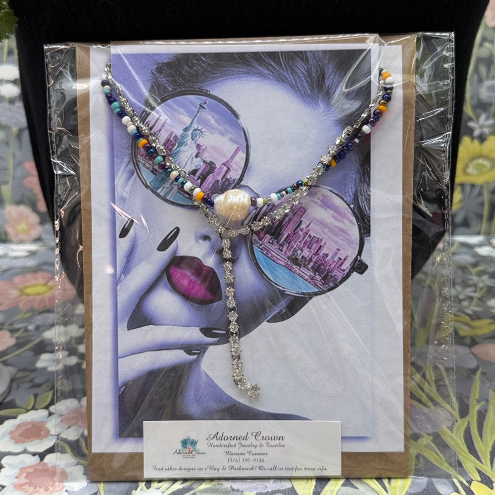 Adorned Crown Jewelry assemblage 2 strand beaded rhinestone pearl necklace