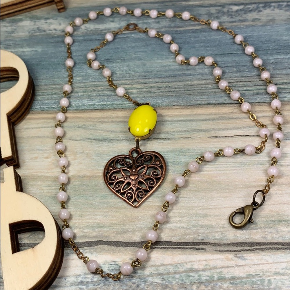 Adorned Crown artisan assemblage convertible bead heart necklace
